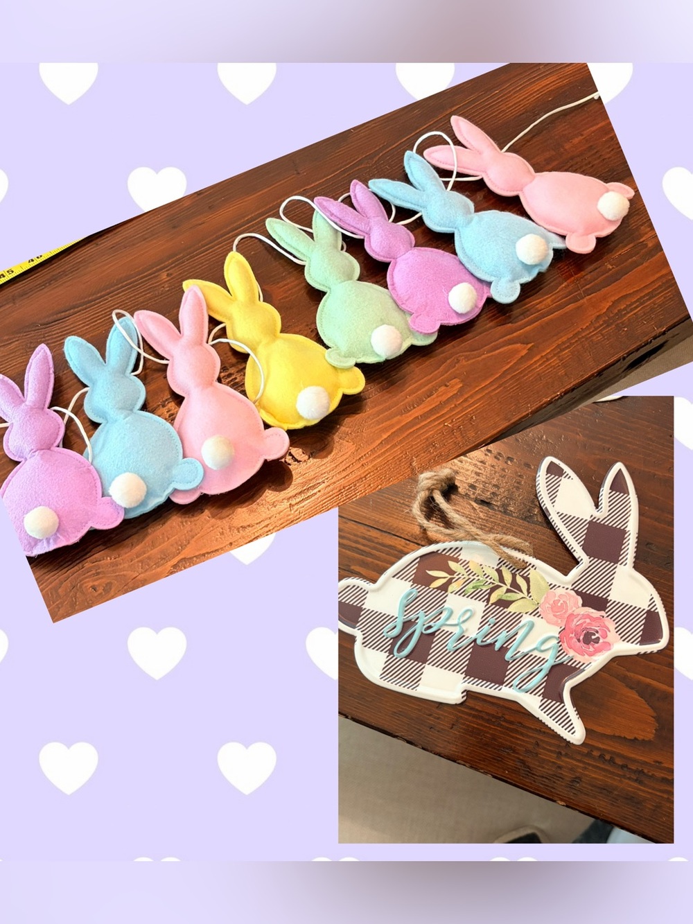 Pastel Bunny Garland decor & metal bunny “Spring” sign